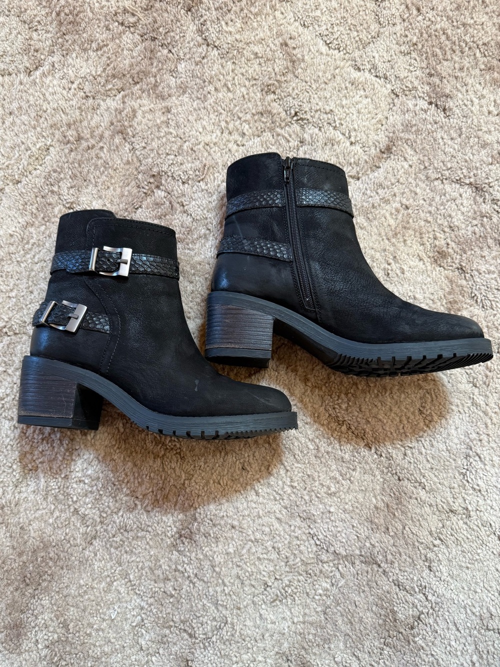 Women's Black Buckle Strap Ankle Booties